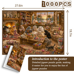 Cozy Knitting Cottage Cats Jigsaw Puzzle 1000 Piece