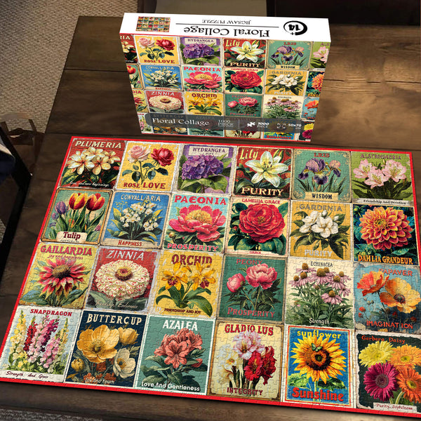 1000 Piece Flower Stamp Jigsaw Puzzle For Adults - Vintage Botanical Collage Puzzle - View #12