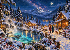 Winter Hot Spring Village Jigsaw Puzzle 1000 Pieces