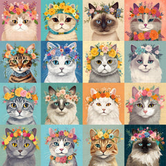 Puzzle de 1000 pièces de couronnes de fleurs de chat colorées