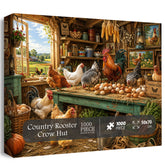 Puzzle 1000 pièces : coq, corbeau et cabane à la campagne