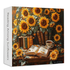 Puzzle de 1000 pièces Lecture au milieu des tournesols