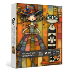 Patchwork Girl & Striped Cat Jigsaw Puzzle 1000 Pieces