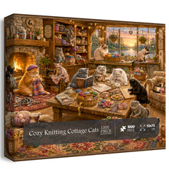 Cozy Knitting Cottage Cats Jigsaw Puzzle 1000 Piece