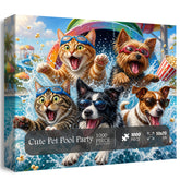 Puzzle de 1000 pièces pour fête à la piscine avec adorables animaux