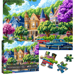 Warm Retro Town Jigsaw Puzzle 1000 Pieces