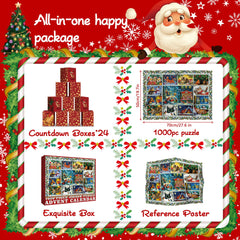Calendrier de l'Avent Chats de Noël Puzzle de 1000 Pièces