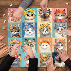 Puzzle de 1000 pièces de couronnes de fleurs de chat colorées