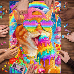 Rainbow Cool Cat Party Jigsaw Puzzle 1000 Pieces