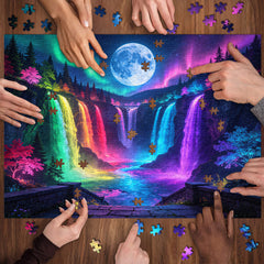 Moonlit Rainbow Falls Jigsaw Puzzle 1000 Pieces