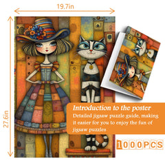 Patchwork Girl & Striped Cat Jigsaw Puzzle 1000 Pieces