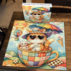 Cute Cat in Teacup Jigsaw Puzzle 1000 Pieces