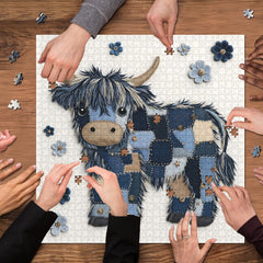 Blue Denim Highland Cow Jigsaw Puzzle 1000 Pieces