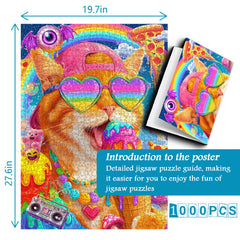 Rainbow Cool Cat Party Jigsaw Puzzle 1000 Pieces