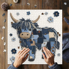 Blue Denim Highland Cow Jigsaw Puzzle 1000 Pieces
