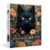 Puzzle en bois de 1000 pièces : Chat et Fleurs