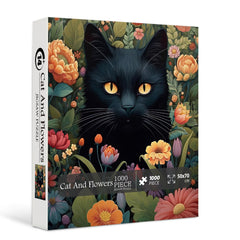 Puzzle en bois de 1000 pièces : Chat et Fleurs