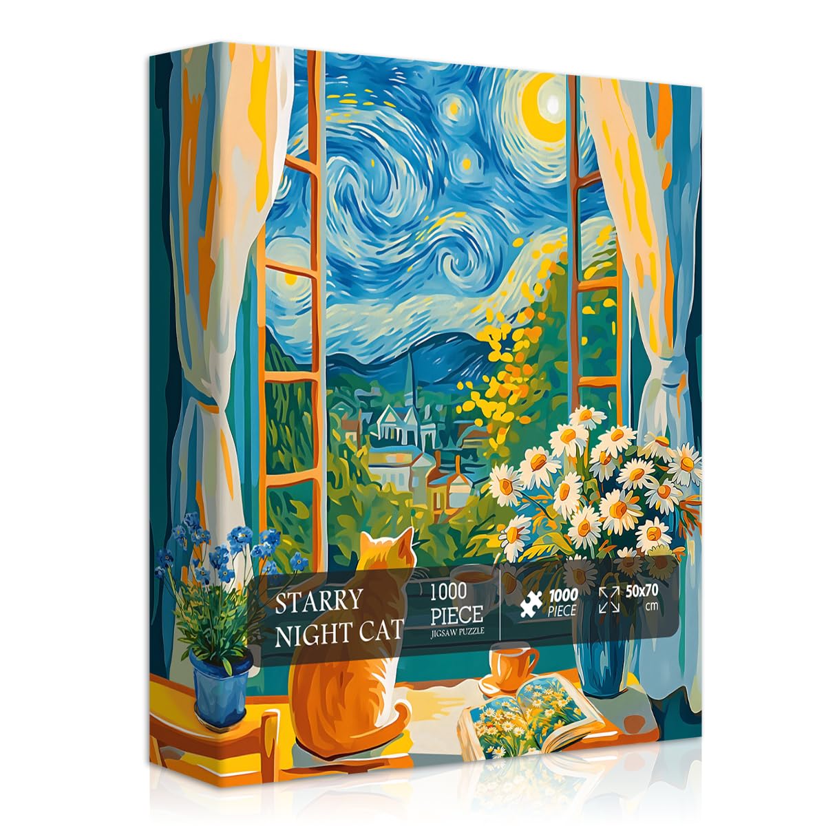 thumbnail image 2 of 1000 Piece Persian Cat Puzzle - Starry Night Scene Wooden Jigsaw For Adults & Kids 2 of 12