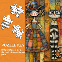 Patchwork Girl & Striped Cat Jigsaw Puzzle 1000 Pieces