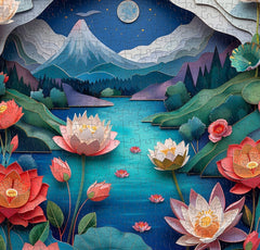 Puzzle de lotus sous la nuit au clair de lune 1000 pièces