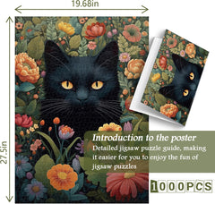 Puzzle en bois de 1000 pièces : Chat et Fleurs