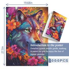 Puzzle Jigsaw Loup et Fleurs 1000 Pièces