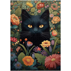 Puzzle en bois de 1000 pièces : Chat et Fleurs