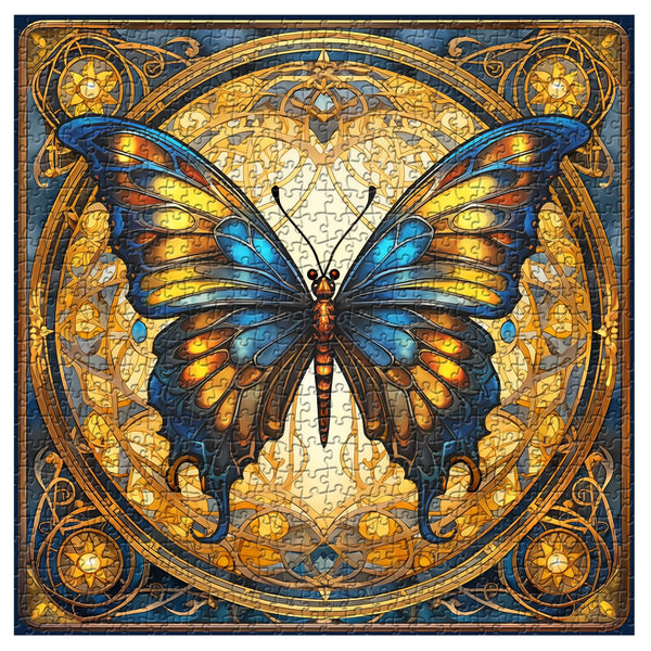 1000-Piece Crystal Blue Gnome Jigsaw Puzzle - Magic Jewel Butterfly Fantasy Puzzle For Adults (23.9x23.9 In)