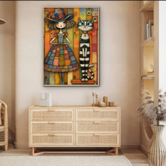 Patchwork Girl & Striped Cat Jigsaw Puzzle 1000 Pieces