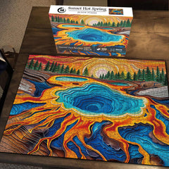 Puzzle en bois de 1000 pièces - Sources chaudes au coucher du soleil