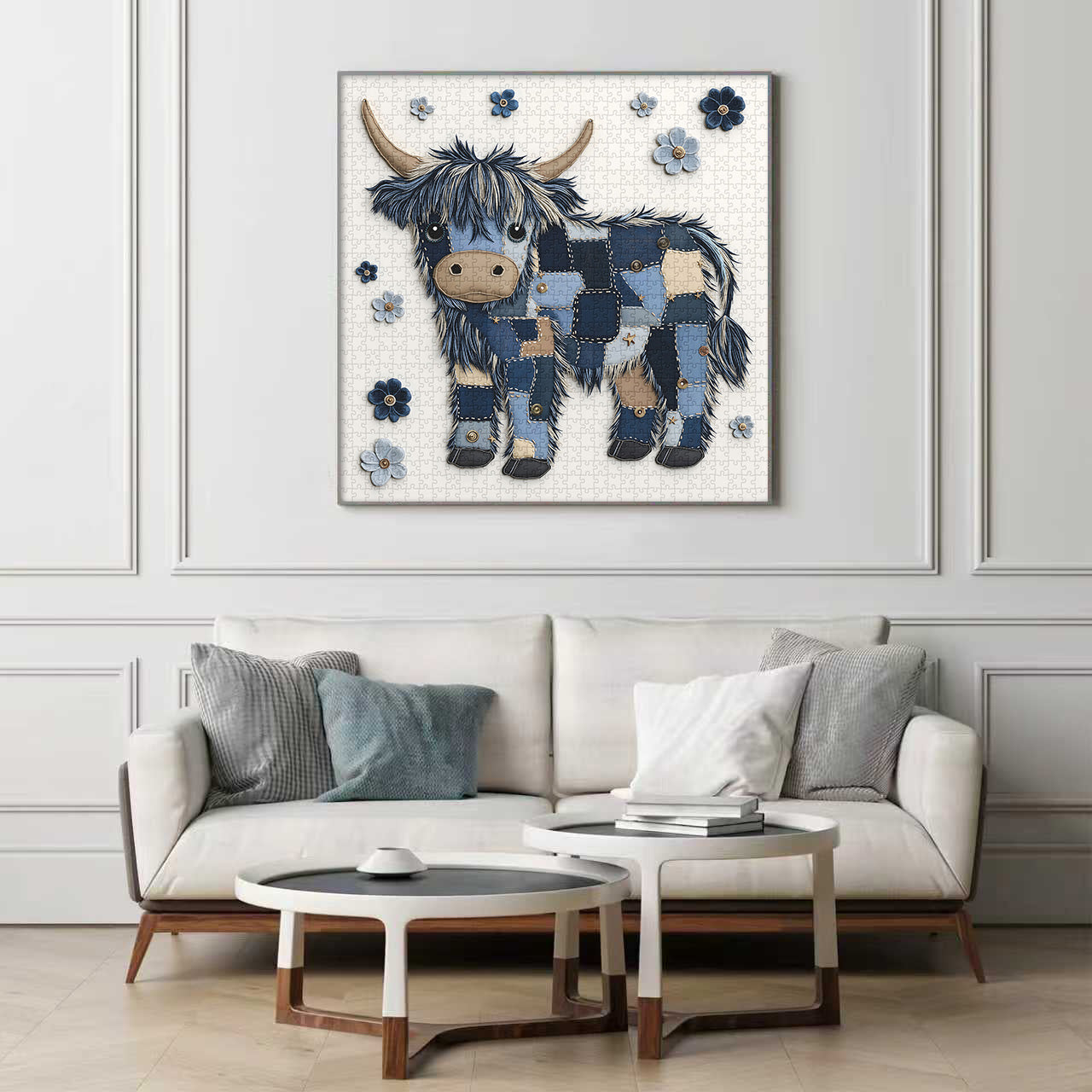 Blue Denim Highland Cow Jigsaw Puzzle 1000 Pieces