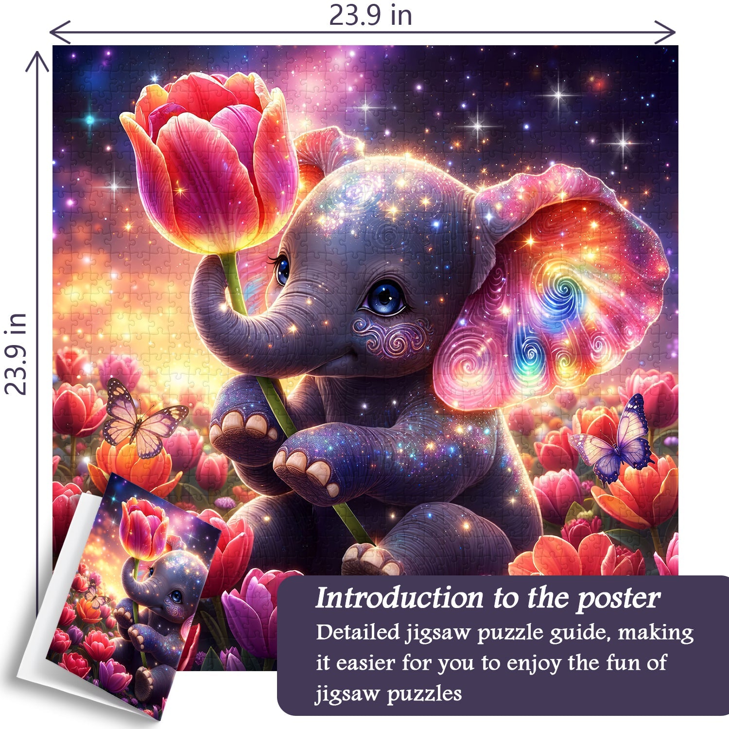 Puzzle Éléphant Tulipe Étoilée 1000 Pièces