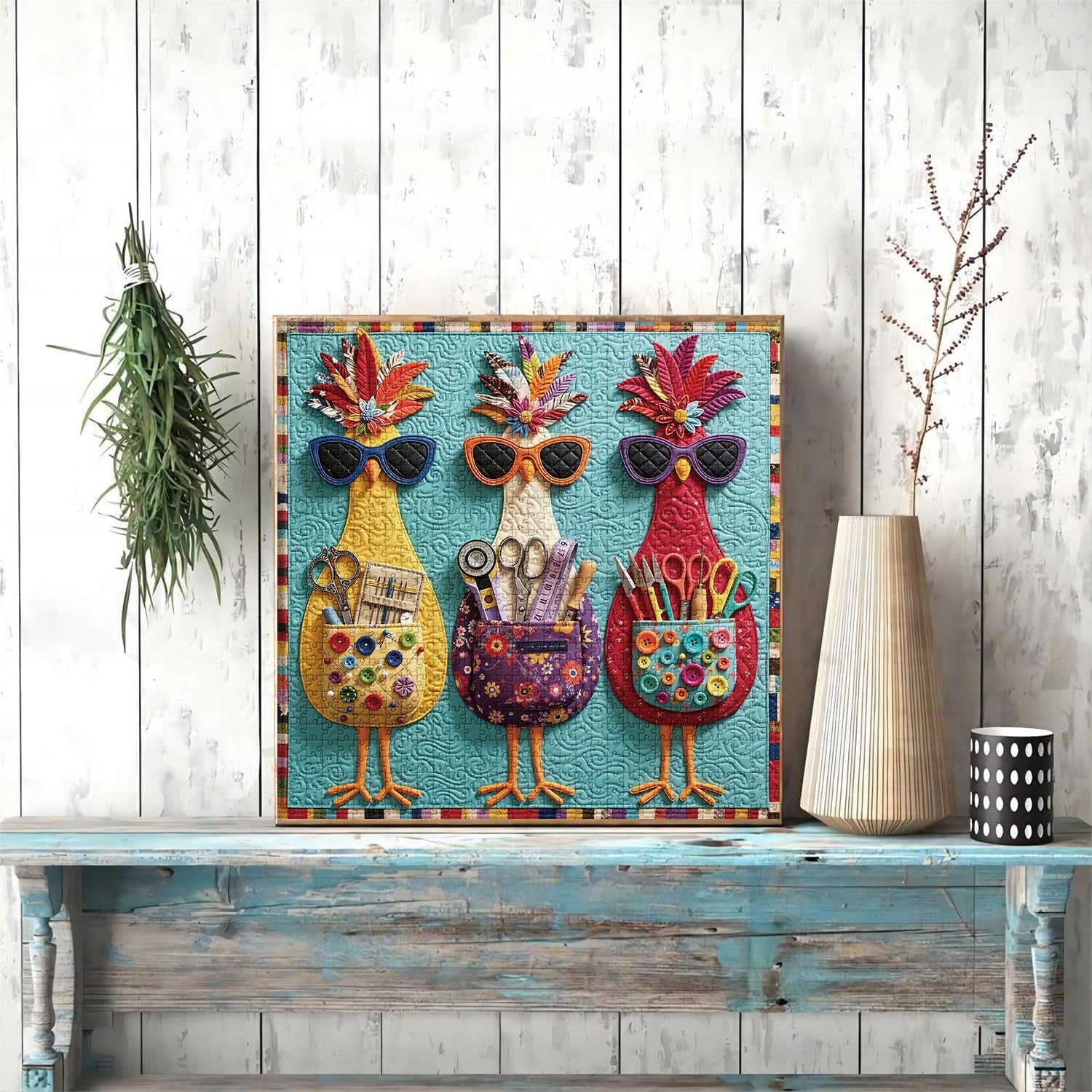 Cool Quilted Hens Jigsaw Puzzle 1000 Pieces