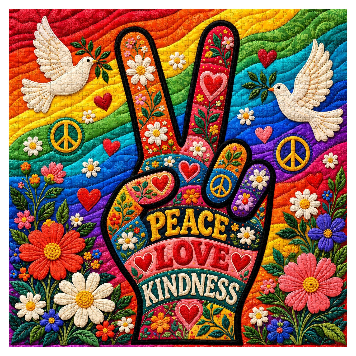 Peace, Love & Flowers Jigsaw Puzzle 1000 Pieces