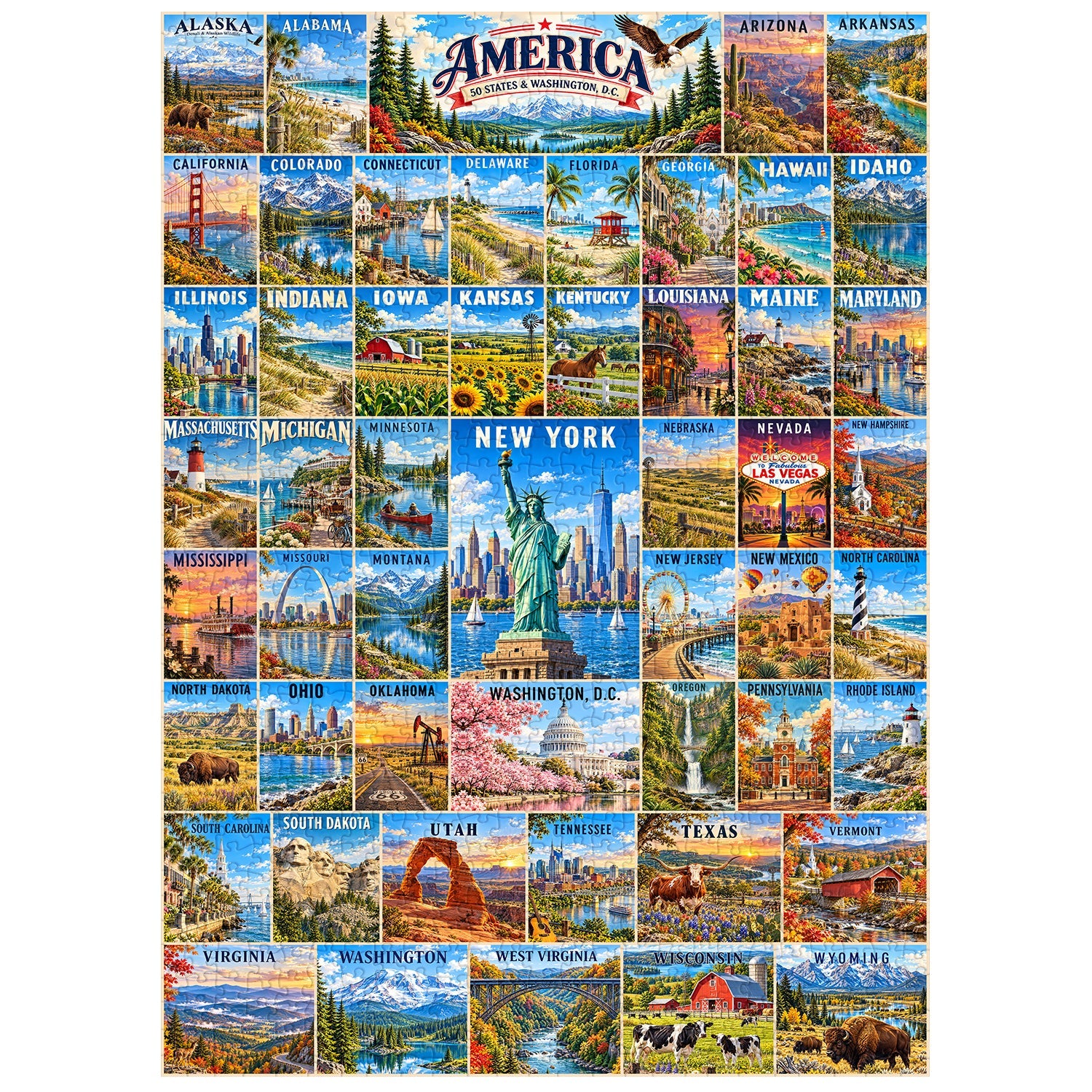 50 States & Washington, D.C Jigsaw Puzzle 1000 Piece