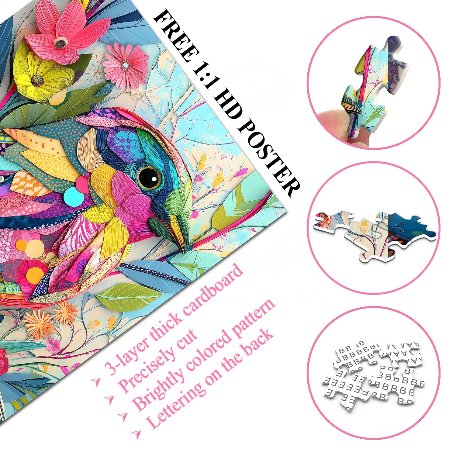 Collage Colorful Bird Jigsaw Puzzle 1000 Pieces