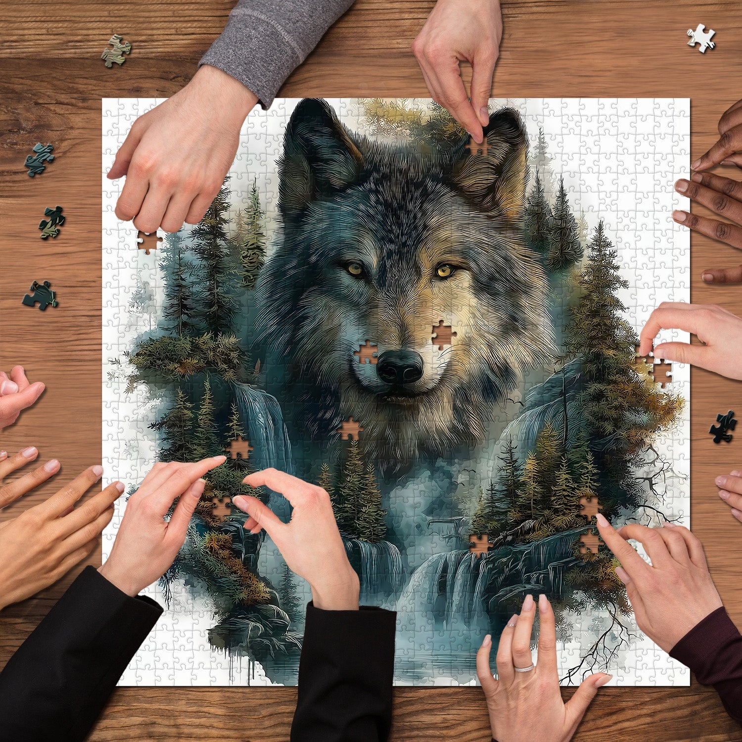 Wolf at the Waterfall Jigsaw Puzzle 1000 Pieces