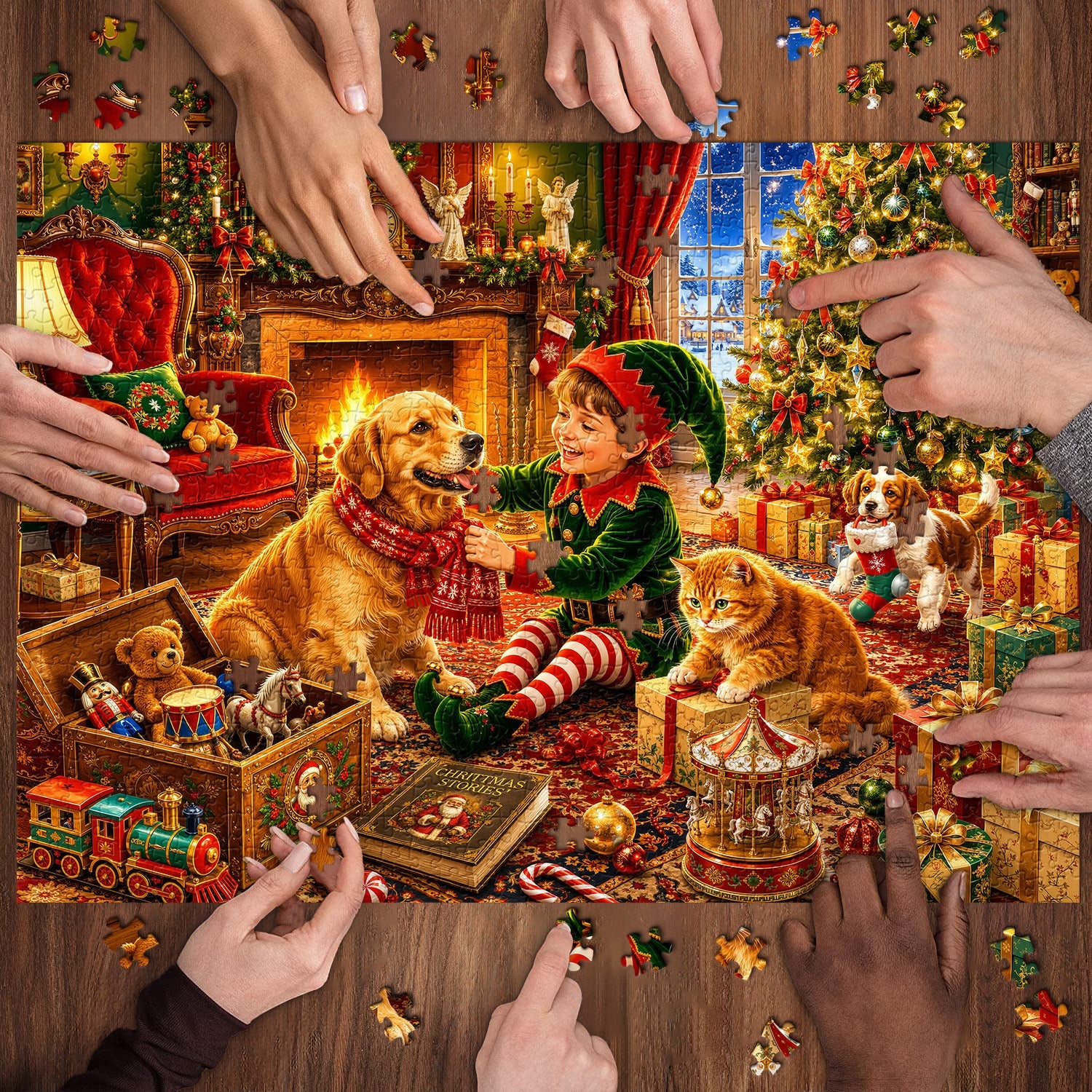 Cute Pets ＆ Christmas Eve Jigsaw Puzzle 1000 Pieces
