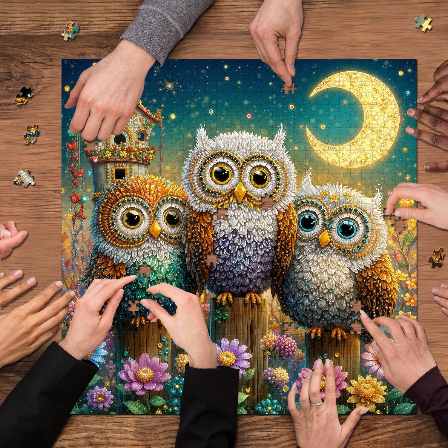 Moon Owl Trio Jigsaw Puzzle 1000 Piece