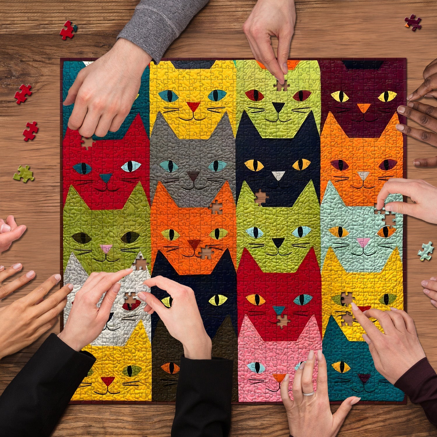 Colorful Cat Faces Jigsaw Puzzle 1000 Pieces