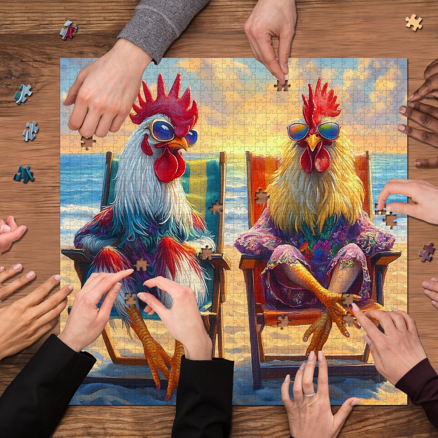 Beach Roosters Jigsaw Puzzle 1000 Pieces