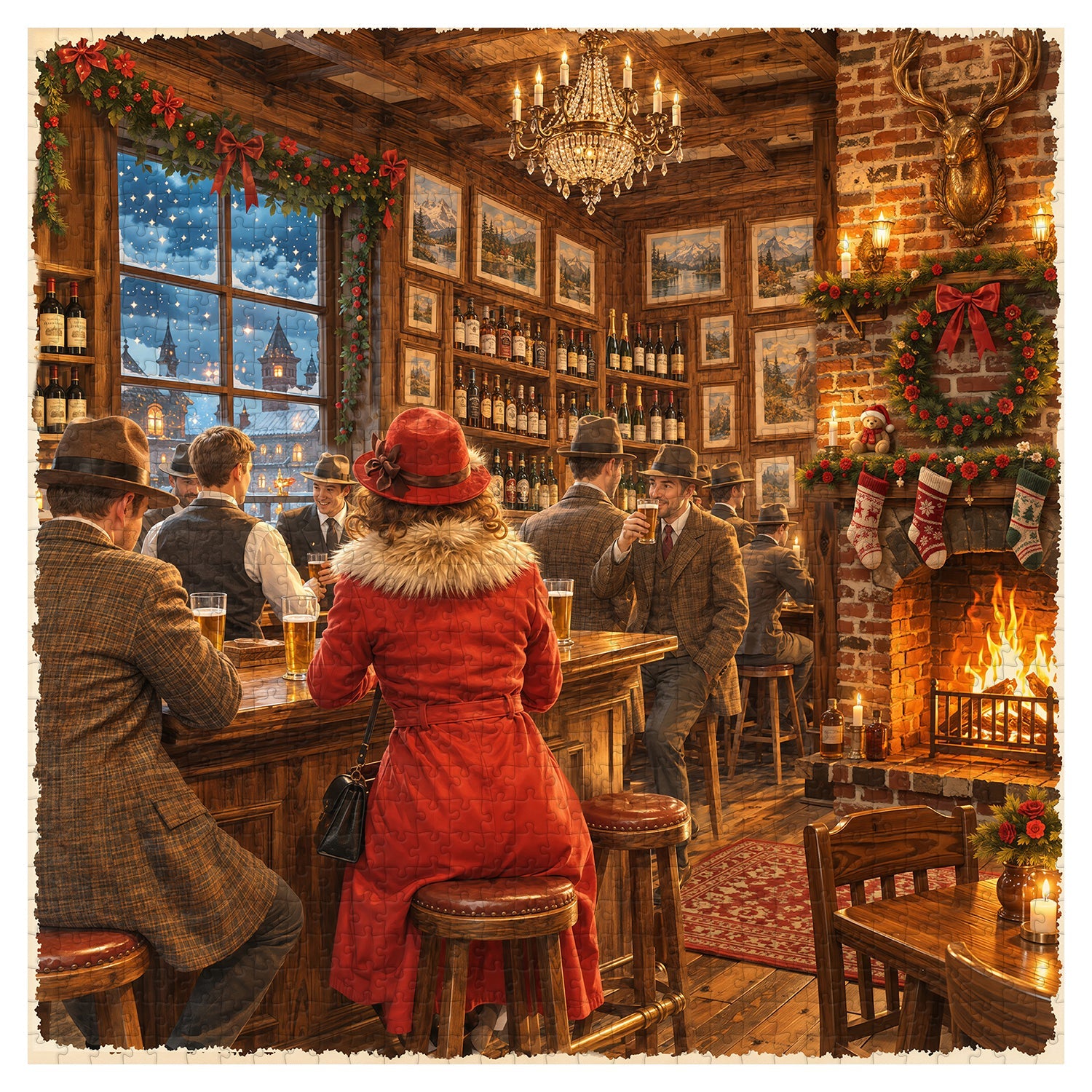 Vintage Christmas Tavern  Jigsaw  Puzzle 1000 Piece