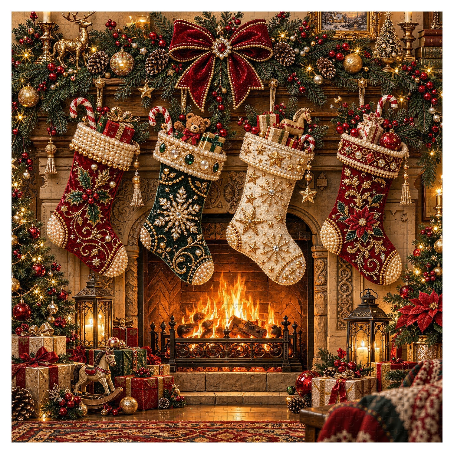 Warm Christmas Fireplace Jigsaw Puzzle 1000 Pieces