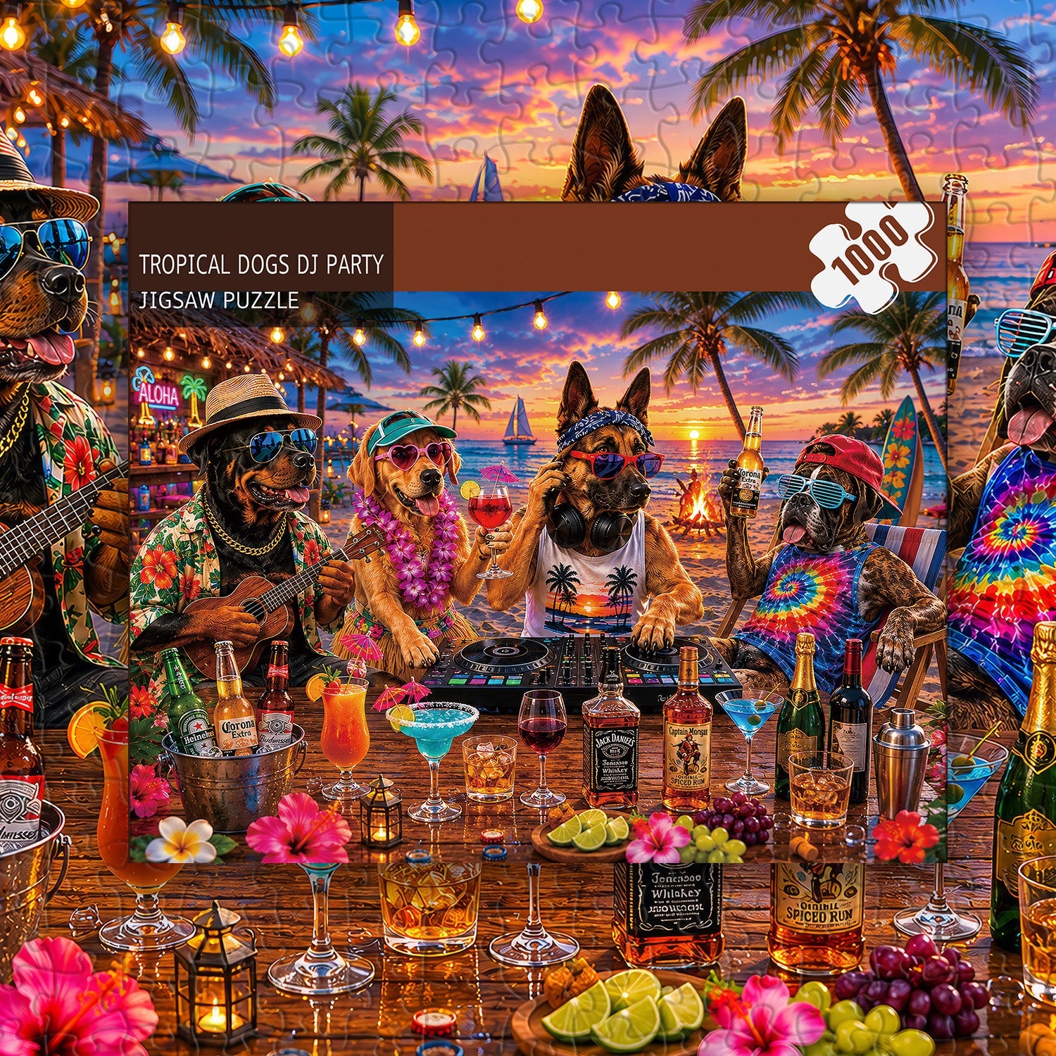 Tropical Dogs DJ Party Jigsaw Puzzle 1000 Pieces