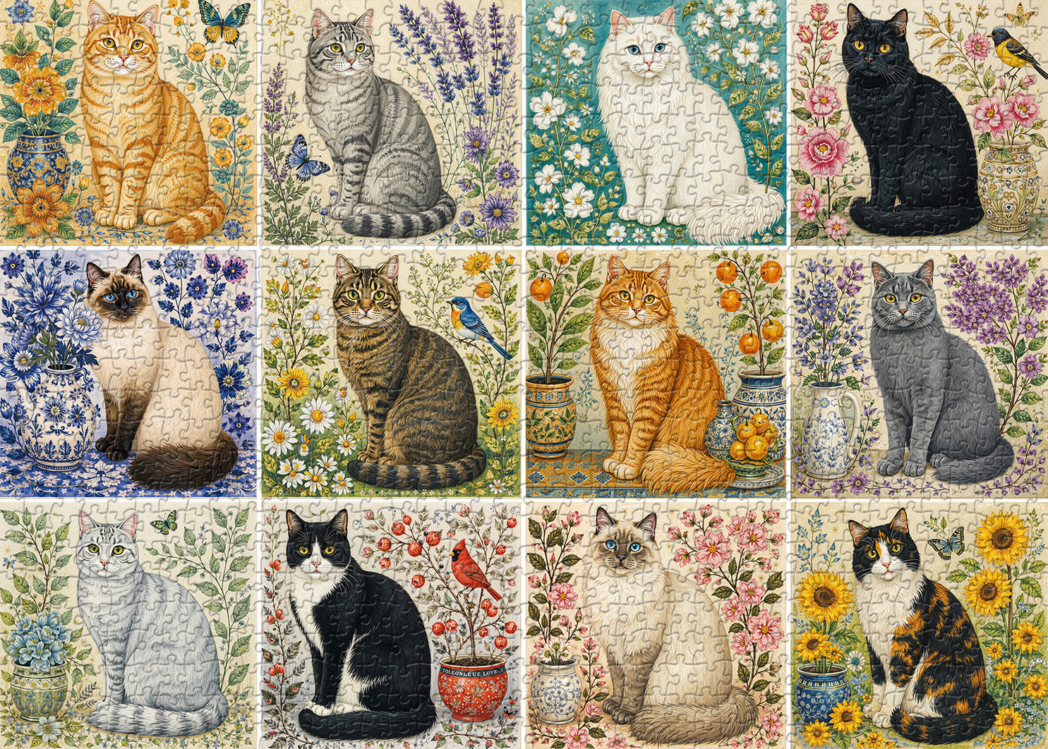 Floral Cats Jigsaw Puzzle 1000 Piece