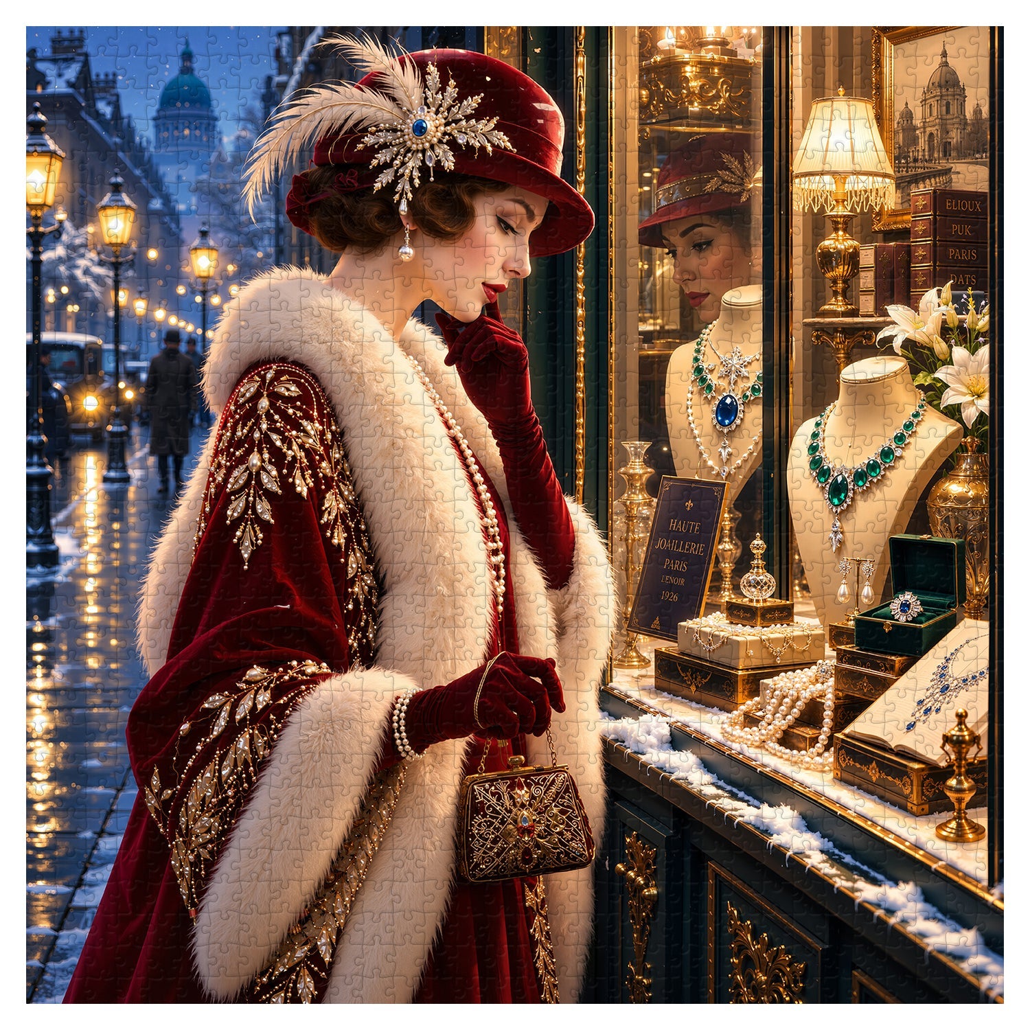 Snowy Night Jewelry Street Jigsaw Puzzle 1000 Pieces