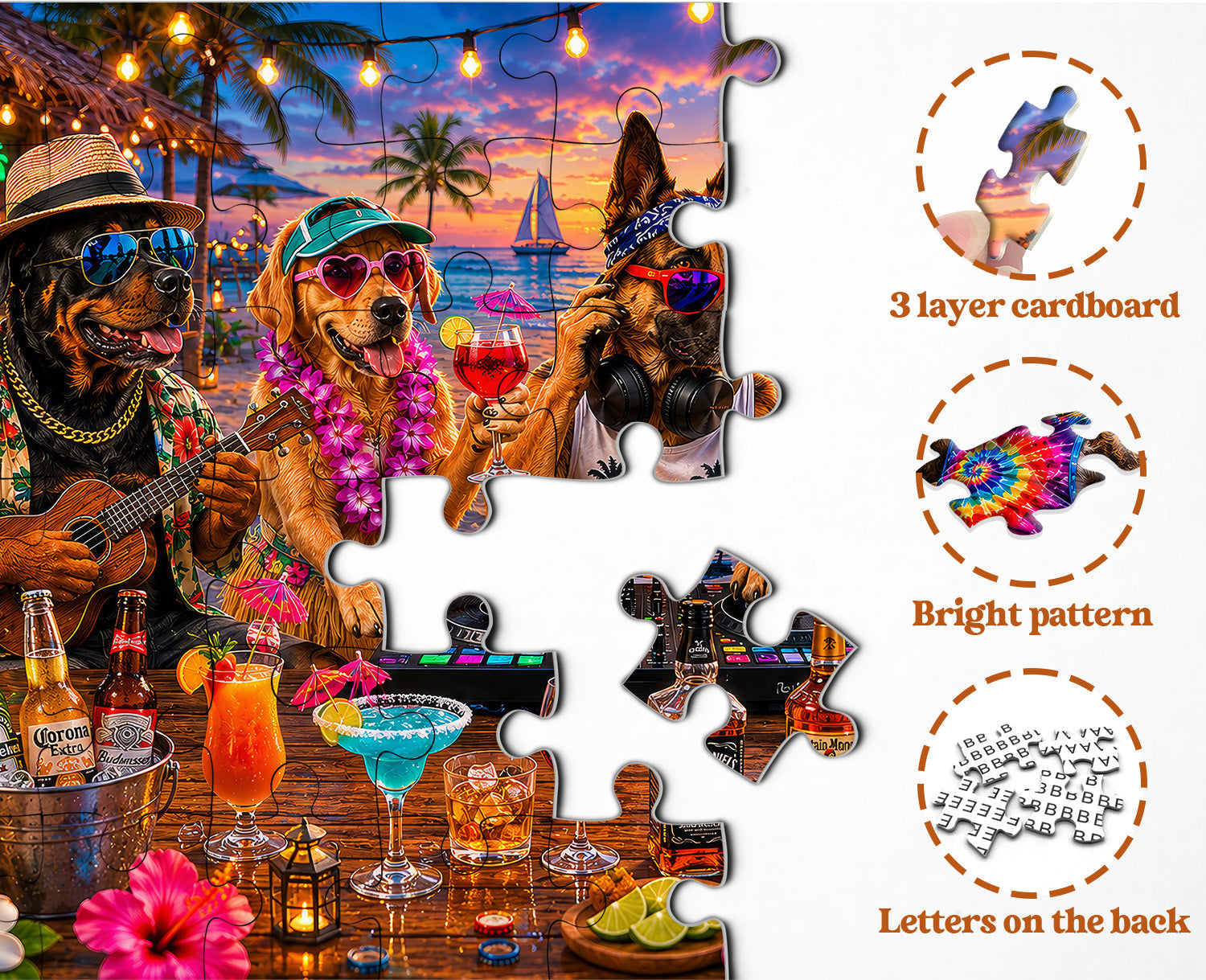 Tropical Dogs DJ Party Jigsaw Puzzle 1000 Pieces