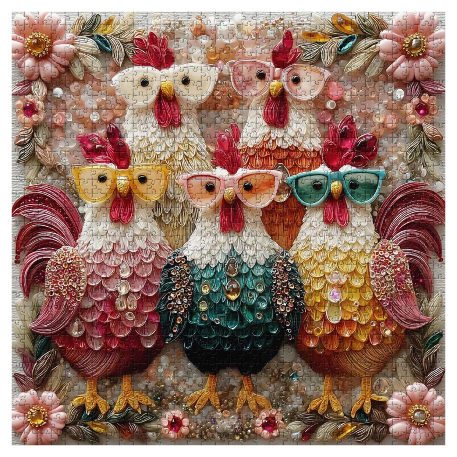 Fancy Roosters Jigsaw Puzzle 1000 Piece