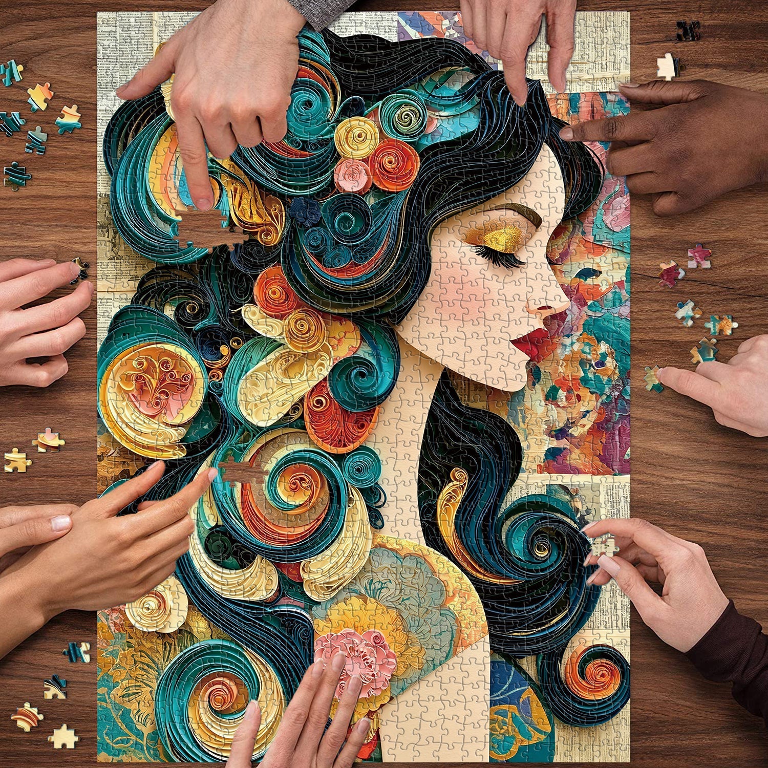 Paper Swirl Lady Jigsaw Puzzle 1000 Piece