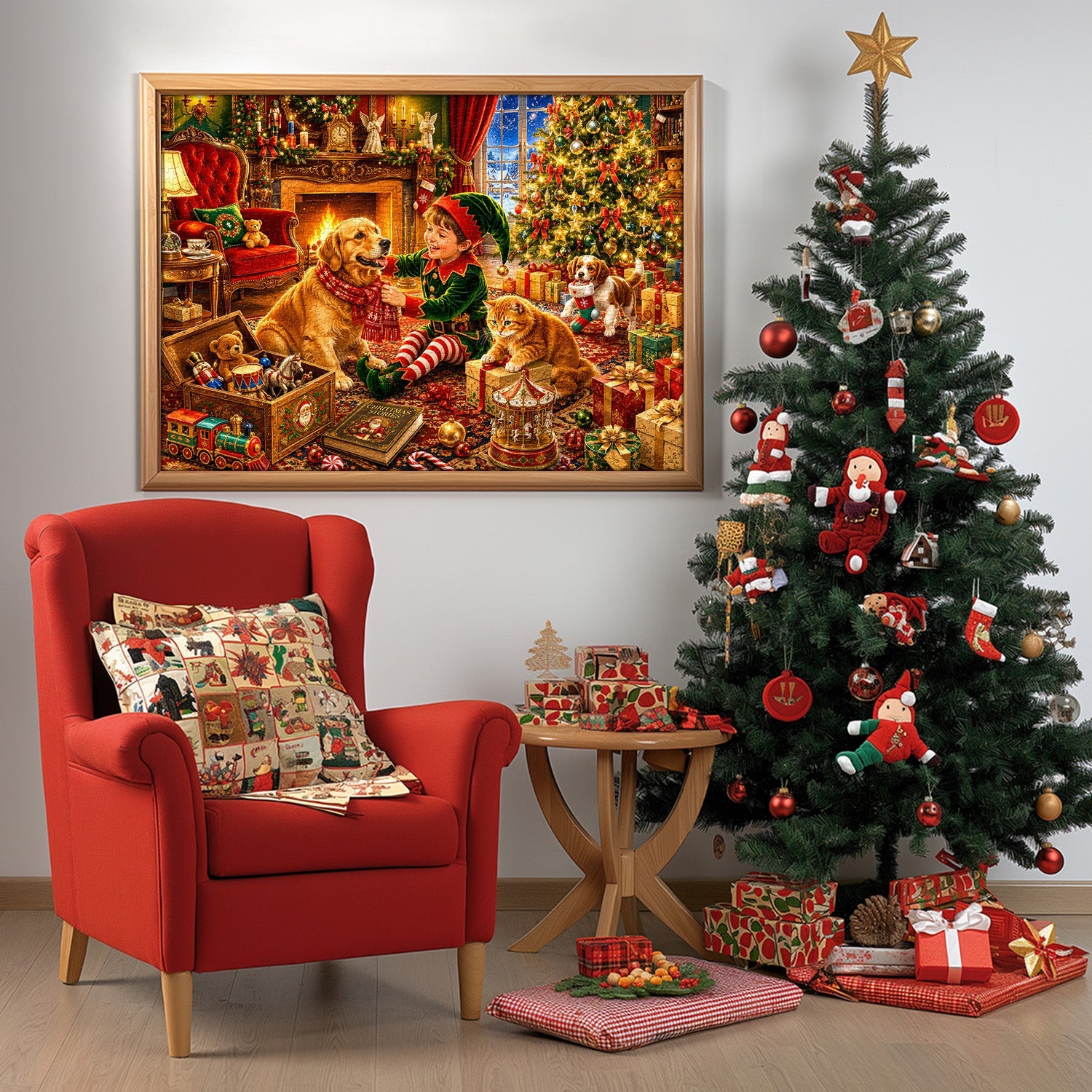 Cute Pets ＆ Christmas Eve Jigsaw Puzzle 1000 Pieces